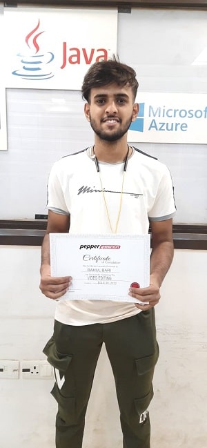 Pepper Animation student holding a course completion certificate